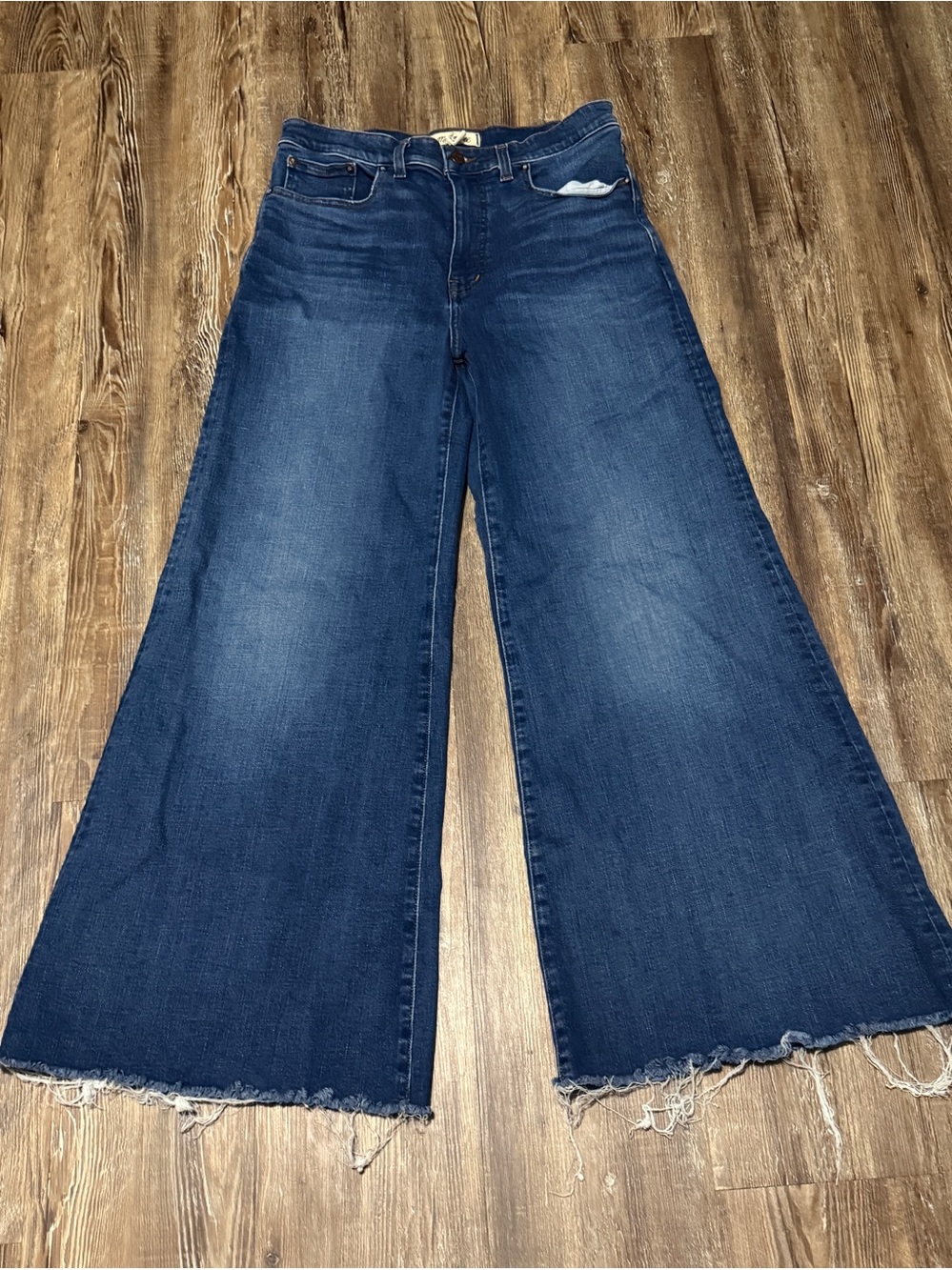 Madewell The Emmy Wide Leg Jeans Women's 29 Frayed Hem High Rise in Pelitor Wash